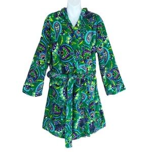 Vera Bradley Emerald‎ Paisley Print Hooded Fleece Half Length Robe
